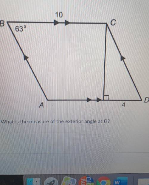 What is the measure of the exterior angle at D