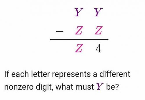 If each letter represents a different nonzero digit,what must Y be?

A. 7B. 6C. 9D. 8
