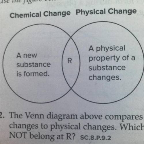 1.The Venn diagram above compares chemical changes to physical changes. Which does NOT belong at R?