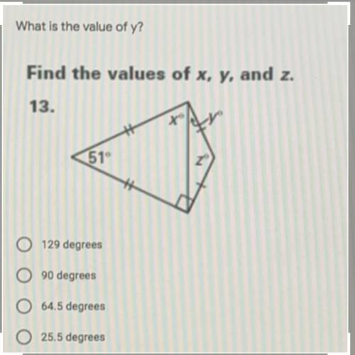 What is the value of y?
Find the values of x, y, and z.