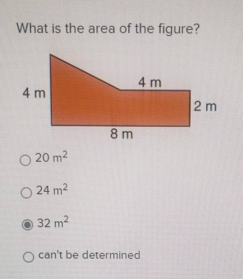 What is the area of the figure?

ignore that I've already clicked an option that was on accident.