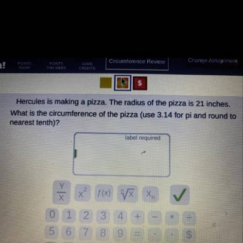 Hercules is making a pizza. The radius of the pizza is 21 inches.

What is the circumference of th