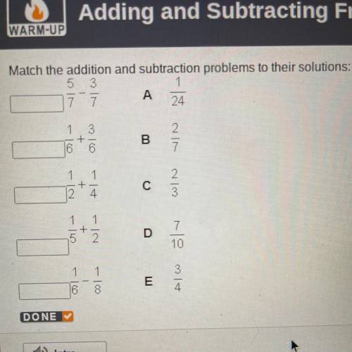 Match the addition and subtraction problems to their solutions: