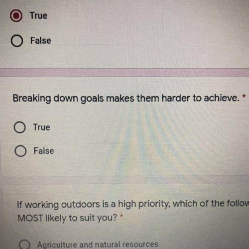 Breaking down goals makes them harder to achieve.
True or false?