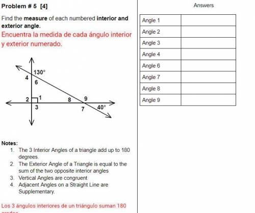 Find the measure of each numbered interior and exterior angle. I need this by 10:30 guys. I'm willi