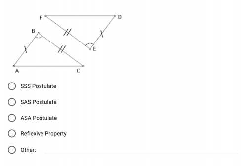 State the postulate or theorem that proves that the triangles are congruent. If the triangles canno