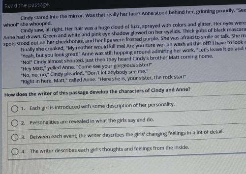 How does the writer of this passage develop the characters of Cindy and Anne?