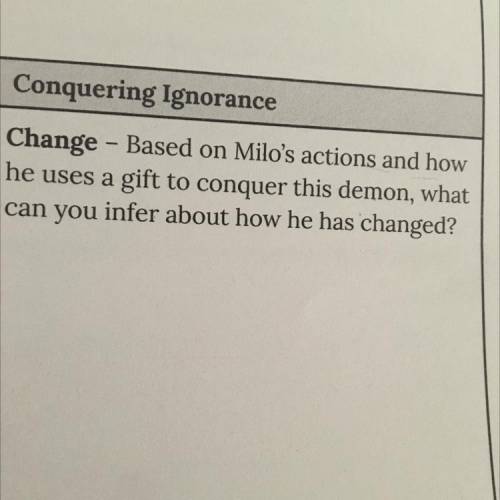 Conquering Ignorance

Change - Based on Milo's actions and how
he uses a gift to conquer this demo