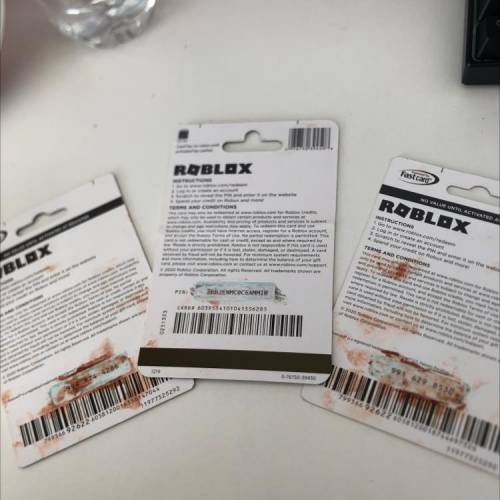 3 robux gift cards 1000 robux each I got some chocolate on it the way over to my house since the ch