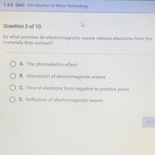 By what process do electromagnetic waves release electrons from the

materials they contact?
O A.
