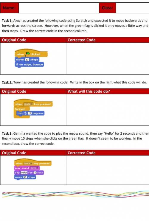 Task 1: Alex has created the following code using Scratch and expected it to move backwards and for