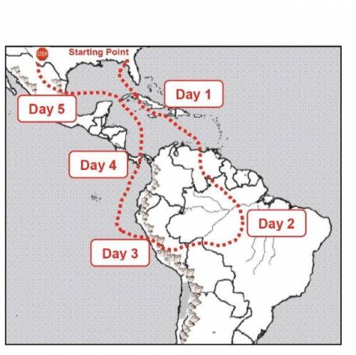Using the map above, write a paragraph describing your trip

through Latin America. Identify the c
