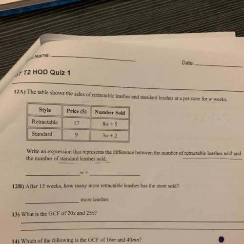 Can someone help me with question 12A please? Thank you!