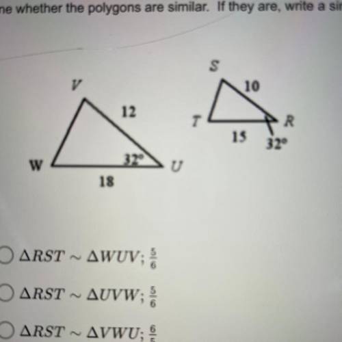 Determine whether the polygons are similar. If they are, write a similarity statement and give the