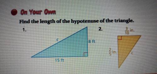 FIND THE LENGTH OF THE HYPOTENUS OF THE TRAINGLE ?HURRY¿
DO QUESTIONS 1 AND 2