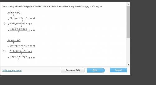 Which sequence of steps is a correct derivation of the difference quotient for f(x) = 3 – log x? St