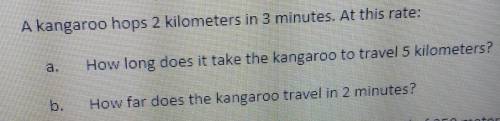 A kangaroo hops 2 kilometers in 3 minutes. At this rate:

A. How long does it take the kangaroo to
