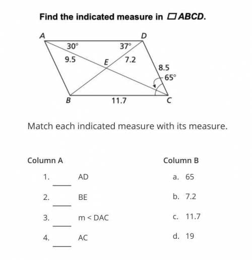 Match each indicated measure with its measure.