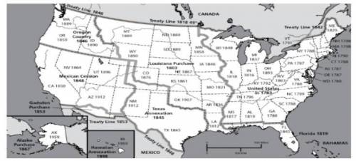 Based on this map, list 5 states that the United States added as a result of Manifest Destiny (afte
