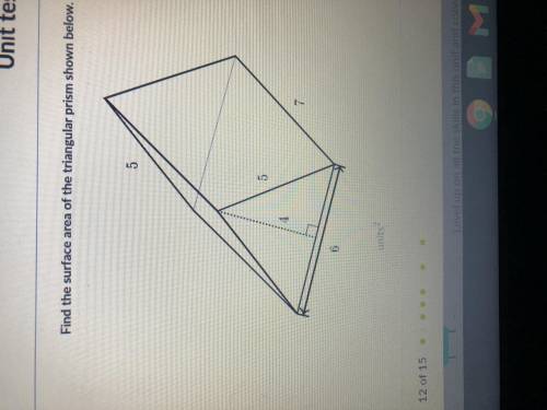 Find the surface area of the triangular prism shown below. 5 5 4 7 6