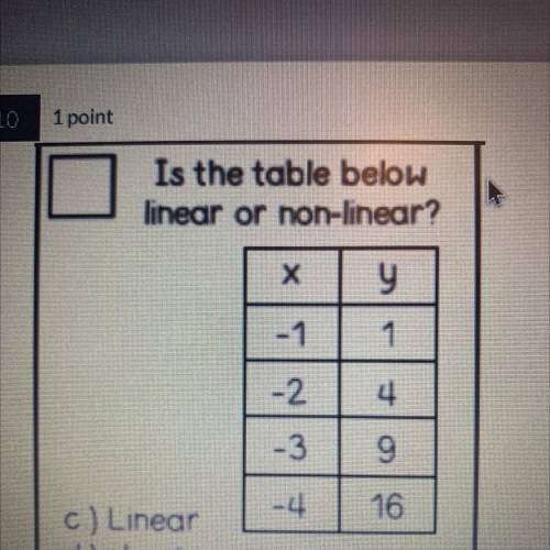 10.) Is the table below linear or nonlinear?
