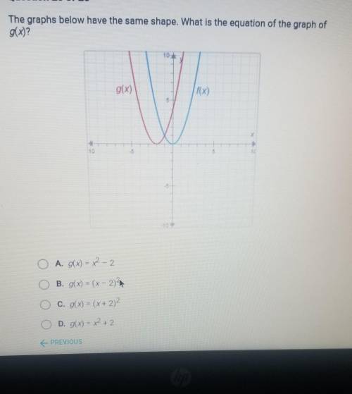 The graphs below have the same shape. What is the equation of the graph of g(x)? g(x) V -5 5 O g( A