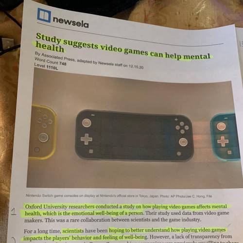 Make 4 inferences about the article Study suggests video games can help mental health from newsel