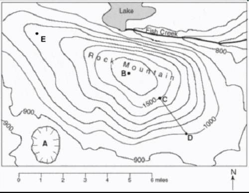 1. what is a possible elevation of Rock Mountain?

2. what si the contour interval of the map belo