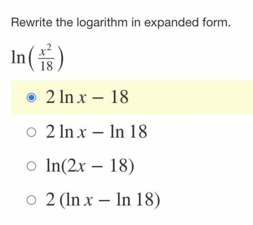 Rewrite the logarithm in expanded form. ln(x218)