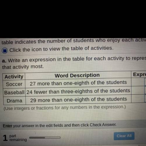 THE PHOTO -

Expre
Activity
Word Description
Soccer 27 more than one-eighth of the students
Baseba