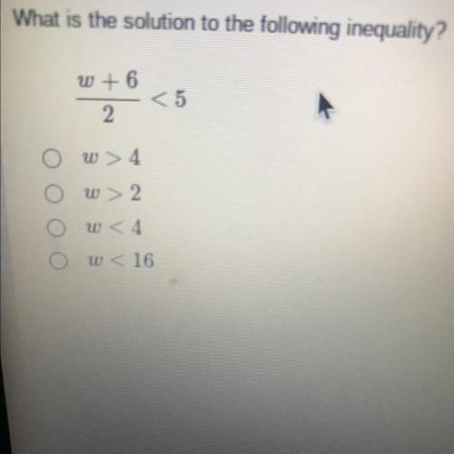 What is the solution to the following inequality?
w + 6
<5