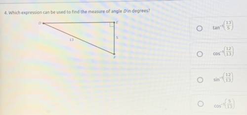 Which expression can be used to find the measure of angle D in degrees?