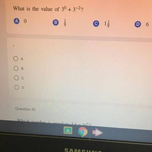 What is the value of 3^0 + 3^-2?
please answer with the options below:)
