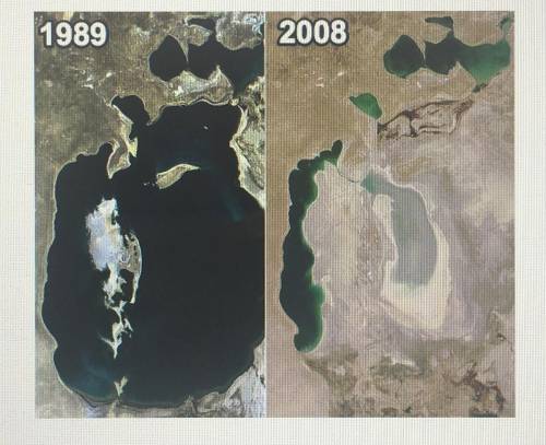 This satellite image shows how much the Aral Sea has shrunk in approximately 30 years.

What is th