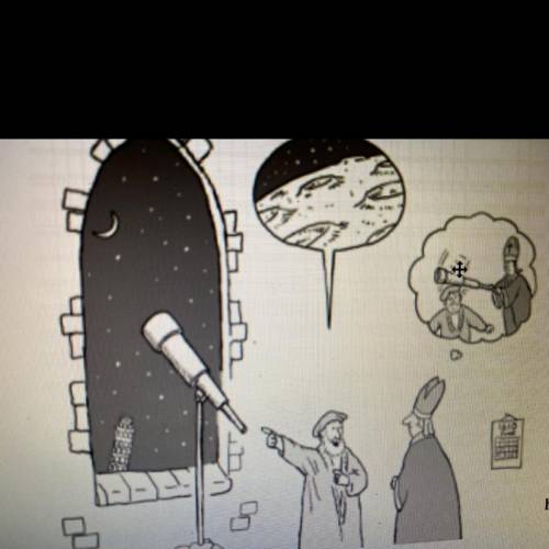 According to this cartoon, what is the Catholic Church’s opinion of Galileo’s observations of the m