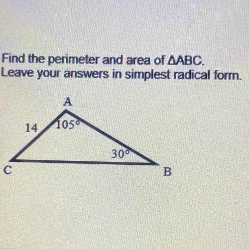 Find the perimeter and area of ABC.
Leave your answers in simplest radical form.