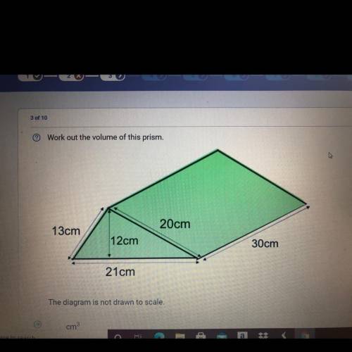 Work out the volume of this prism.
20cm
13cm
12cm
30cm
21cm