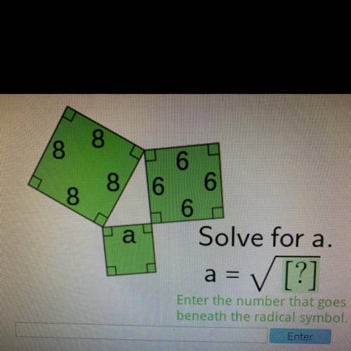 PLEASE HELP ME ASAP :(

Solve for a.
= ✓ [?]
a
Enter the number that goes
beneath the radical symb
