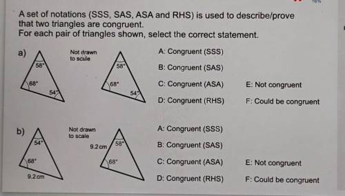 A set of notations (SSS, SAS, ASA and RHS) is used to describe/prove

that two triangles are congr