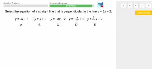 Select the equation of a straight line that is perpendicular to the line y = 3x-2
