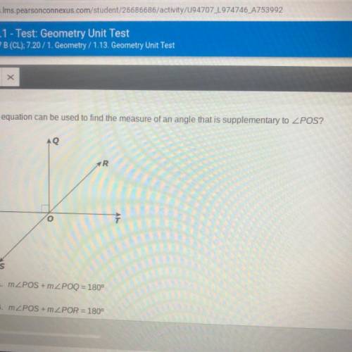 Which equation can be used to find the measure of an angle that is supplementary to ZPOS?

AR
7 구