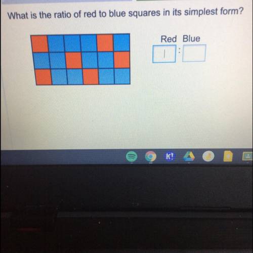 What is the ratio of red to blue squares in its simplest form?
Red Blue