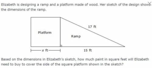 Elizabeth is designing a ramp and a platform made of wood her sketch of the design shows the dimens