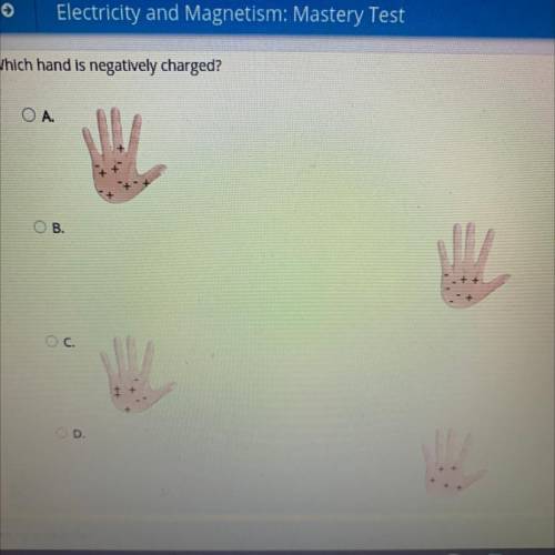 Which hand is negatively charged?
A
B
C
D