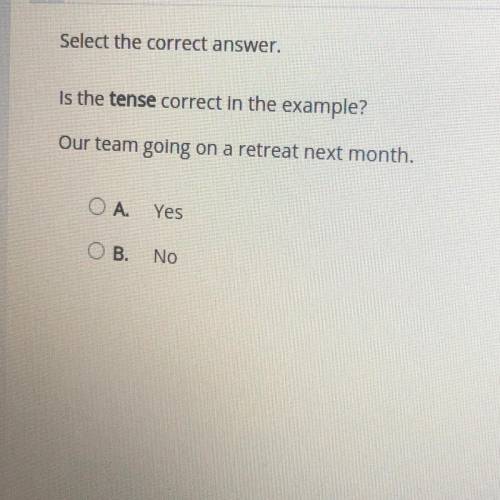 Is the tense correct in the example?
Our team going on a retreat next month.