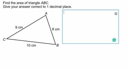 Find the area of the triangle ABC. Give your answer correct to 1 decimal place,

You need to use S