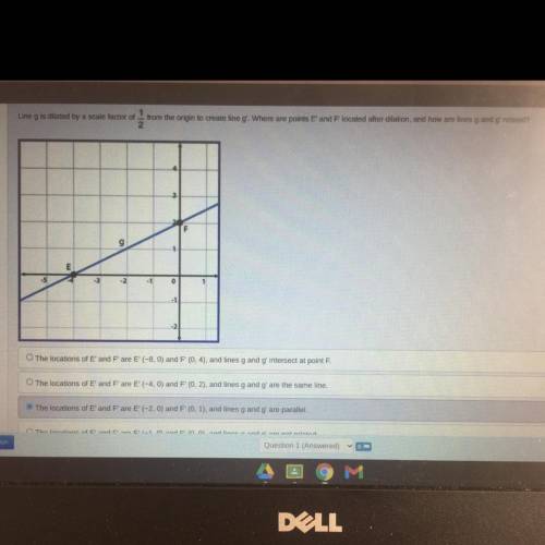 Please help ASAP - Line g is dilated by a scale factor of 1/2 from the origin to create line g’. Wh