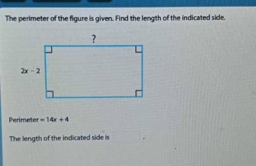 The perimeter of the figure is given. Find the length of the indicated side. ? 2x - 2 Perimeter = 1