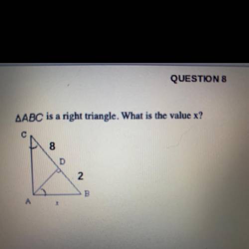 ABC is a right triangle. What is the value of X?