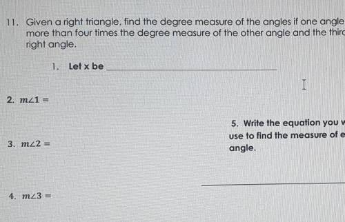 Help, 5 says write the equation you would use to find the measure of each angle